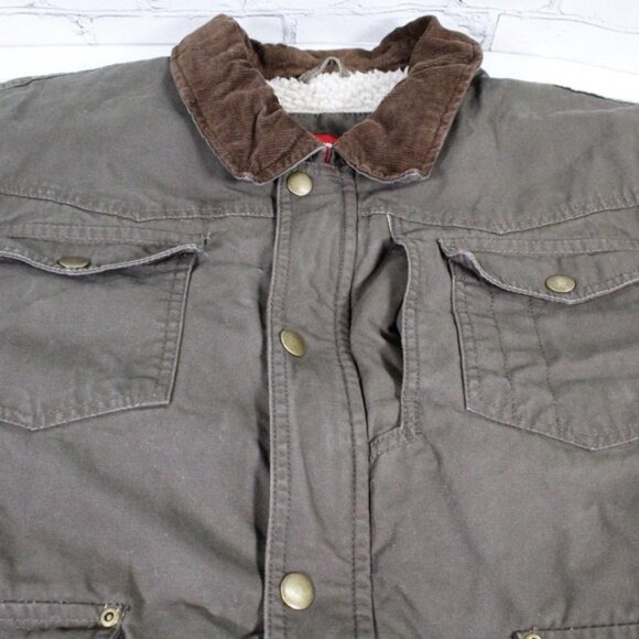 Wrangler Canvas Sherpa Lined Barn Chore Work Jacket Mens 2XL Olive Double Elbow - Picture 13 of 16